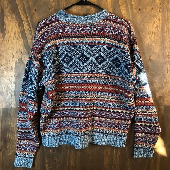 Vintage Le Moda Womens Sweater Multi Aztec Crew Neck Wool Blend Knit Stretch M - Picture 9 of 12